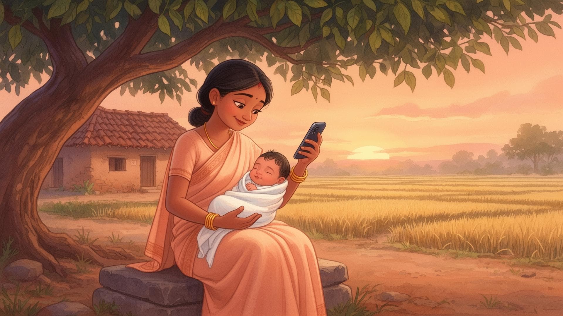 A young mother in rural Bangladesh using MaaCare on her phone